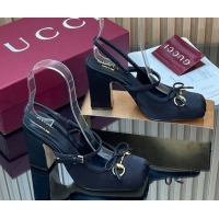 Discount Gucci Horsebit Slingback Pumps 9.5cm in Satin Black 850327 2026