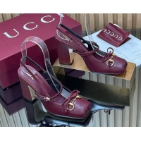 Pretty Style Gucci Horsebit Slingback Pumps 9.5cm in Calf Leather Dark Burgundy 1218032 2026