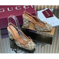 Purchase Gucci Horsebit Slingback Pumps 9.5cm in GG Canvas Beige 850327 1218035 2026