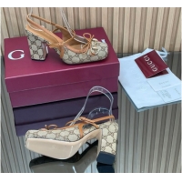 Purchase Gucci Horsebit Slingback Pumps 9.5cm in GG Canvas Beige 850327 1218035 2026