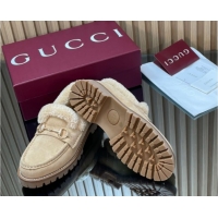 Classic Hot Gucci Wool and Suede Loafers with Horsebit Beige 1218037 2026