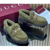Low Price Gucci Wool and Suede Loafers with Horsebit Green 1218038 2026