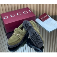 Low Price Gucci Wool and Suede Loafers with Horsebit Green 1218038 2026