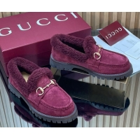 Shop Cheap Gucci Wool and Suede Loafers with Horsebit Burgundy 1218039 2026
