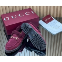 Shop Cheap Gucci Wool and Suede Loafers with Horsebit Burgundy 1218039 2026