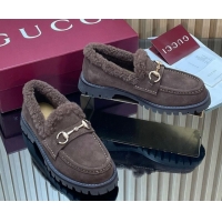 Luxury Gucci Wool and Suede Loafers with Horsebit Chocolate Brown 1218040 2026