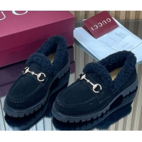 Best Price Gucci Wool and Suede Loafers with Horsebit Black 1218042 2026