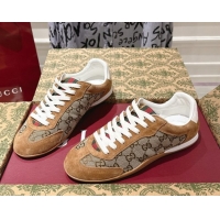 Top Grade Gucci Shift Sneakers in GG Canvas and Suede Beige/Brown 1218053 2026