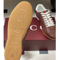 Top Design Gucci Shift Sneakers in Calf Leather Deep Brown 1218056 2026