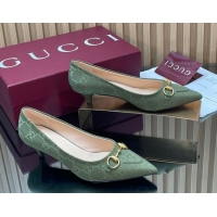 Discount Gucci GG Canvas Pumps 4.5cm with Horsebit Green 1218059 2026