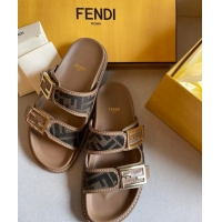 Buy Promotional Fendi Feel FF Fabric Slides F8523 Brown