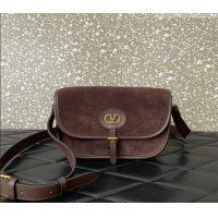 Famous Brand Valentino Antibes Small Shoulder Bag in Suede 2088 Dark Brown 2026
