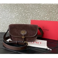 Famous Brand Valentino Antibes Small Shoulder Bag in Suede 2088 Dark Brown 2026
