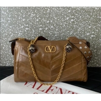 Buy Cheap Valentino Panthea HandBag in V Shiny and Matte Nappa Leather 0070 Brown 2026