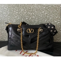Inexpensive Valentino Panthea HandBag in V Shiny and Matte Nappa Leather 0070 Black 2026