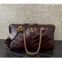 Top Grade Valentino Panthea HandBag in V Shiny and Matte Nappa Leather 0070 Dark Burgundy 2026