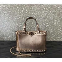 Promotional Valentino Rockstud Mini Shopping Bag In Metallic Grainy Calfskin Leather 0366S Rose Gold 2025