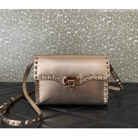 Promotional Valentino Small Rockstud Metallic Grainy Calfskin Crossbody bag VLTN0322 Rose Gold 2025