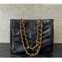 Buy Cheap Valentino Laseine Shopping Bag in V Shiny and Matte Nappa Leather 0084 Black 2026