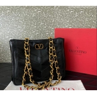 Super Quality Valentino Laseine Small Shopping Bag in V Shiny and Matte Nappa Leather 0082 Black 2026