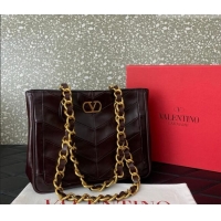 Best Quality Valentino Laseine Small Shopping Bag in V Shiny and Matte Nappa Leather 0082 Dark Burgundy 2026