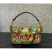 Top Quality Valentino Garavani Locò Small Shoulder Bag In Beads Embroidered Canvas and Suede 5085 Green 2026