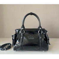 Buy Cheap Miu Miu Ribbon Shiny Leather Top Handle Bag 5BA327 Black 2026
