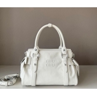Best Price Miu Miu Ribbon Shiny Leather Top Handle Bag 5BA327 White 2026