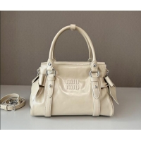 Top Quality Miu Miu Ribbon Shiny Leather Top Handle Bag 5BA327 Light Beige 2026