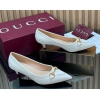 Best Grade Gucci GG Leather Pumps 4.5cm with Horsebit 853466 White 2026