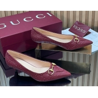 Good Looking Gucci GG Leather Pumps 4.5cm with Horsebit 853466 Burgundy 2026