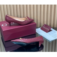 Good Looking Gucci GG Leather Pumps 4.5cm with Horsebit 853466 Burgundy 2026
