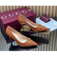 Classic Hot Gucci GG Leather Pumps 8.5cm with Horsebit 853466 Brown 2026