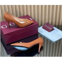 Classic Hot Gucci GG Leather Pumps 8.5cm with Horsebit 853466 Brown 2026