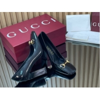 Top Grade Gucci Shiny Leather Pumps 10cm with Horsebit GG121801 Black 2026