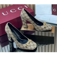 Shop Duplicate Gucci GG Canvas Pumps 10cm with Horsebit GG121801 Beige 2026