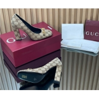 Shop Duplicate Gucci GG Canvas Pumps 10cm with Horsebit GG121801 Beige 2026