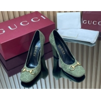 Good Quality Gucci GG Canvas Pumps 10cm with Horsebit GG121801 Green 2026