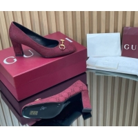 Popular Style Gucci GG Canvas Pumps 10cm with Horsebit GG121801 Burgundy 2026
