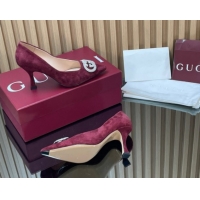 Grade Quality Gucci Suede Pumps 8.5cm with Strass Interlocking G 852995 Burgundy 2026