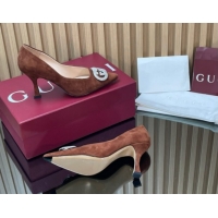 Pretty Style Gucci Suede Pumps 8.5cm with Strass Interlocking G 852995 Brown 2026