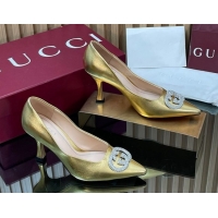 Cheapest Gucci Metallic Leather Pumps 8.5cm with Strass Interlocking G 852995 Gold 2026
