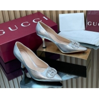 Most Popular Gucci Metallic Leather Pumps 8.5cm with Strass Interlocking G 852995 Silver 2026