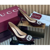 Durable Gucci Patent Leather Pumps 8.5cm with Strass Interlocking G 852995 Brown 2026