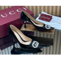 Best Product Gucci Patent Leather Pumps 8.5cm with Strass Interlocking G 852995 Black 2026