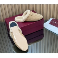 Shop Duplicate Gucci Princetown Suede and Wool Flat Loafers with Horsebit GG121802 Beige 2026