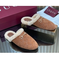 Hot Style Gucci Princetown Suede and Wool Flat Loafers with Horsebit GG121802 Light Brown 2026