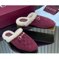 Good Looking Gucci Princetown Suede and Wool Flat Loafers with Horsebit GG121802 Burgundy 2026