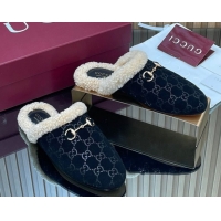 Durable Gucci Princetown Suede and Wool Flat Loafers with Horsebit GG121802 Black 2026