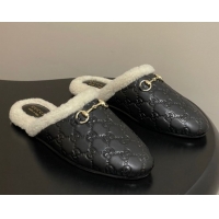 Top Grade Gucci Princetown GG Leather and Wool Flat Loafers with Horsebit GG121802 Black 2026